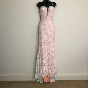 La Femme White/Apricot Lace Gown - Size 2 - NWT